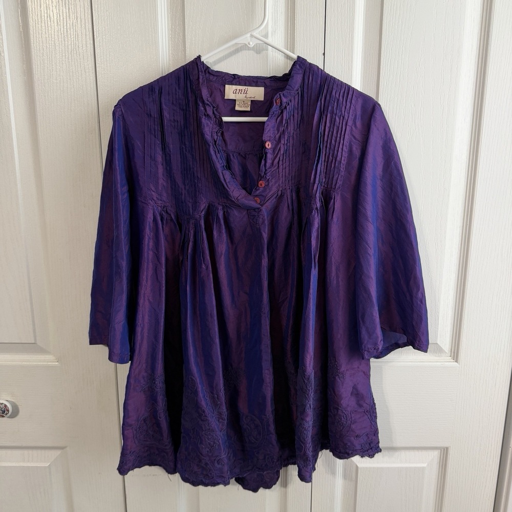 Anu By Natural Pure Silk Purple Iridescent Babydoll Women's Size Small VTG Boho